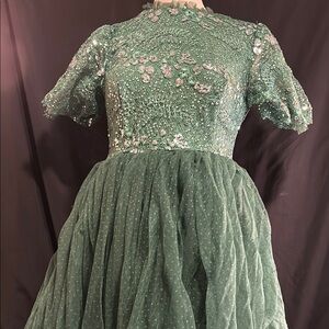 Embellished Green Mini Dress with Tulle Skirt